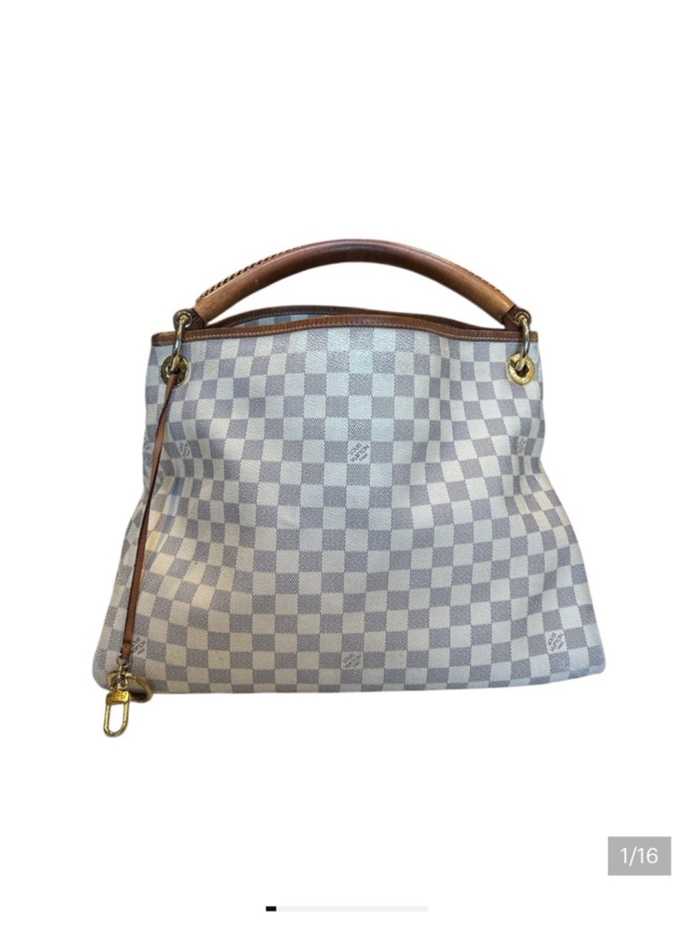 Louis Vuitton Damier Azur Checker Shoulder Bag with Brown Trim